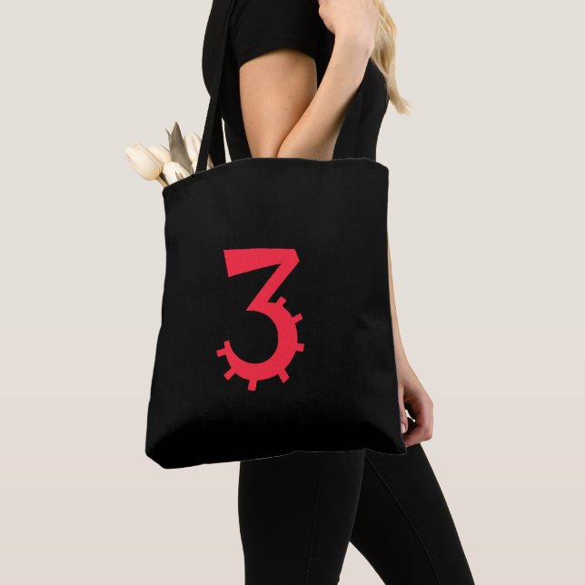 Striking Black and Red "3" Design Tote Bag (Close Up)
