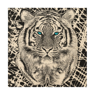 Striking Black And White Blue Eyes Tiger Wood Wall Art