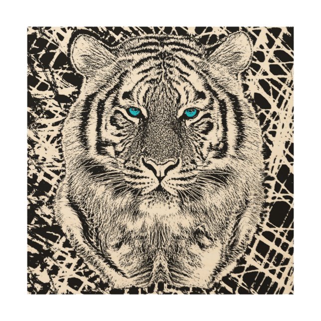 Striking Black And White Blue Eyes Tiger Wood Wall Art (Front)