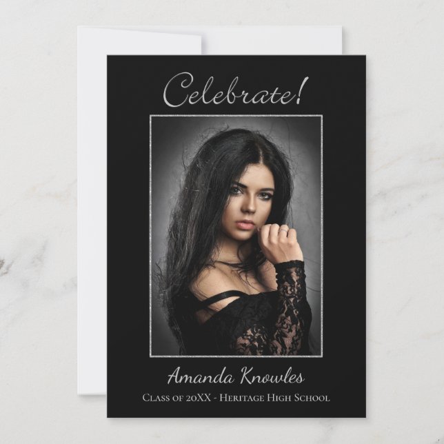 Striking Black and White Photo Graduation Party Invitation (Front)