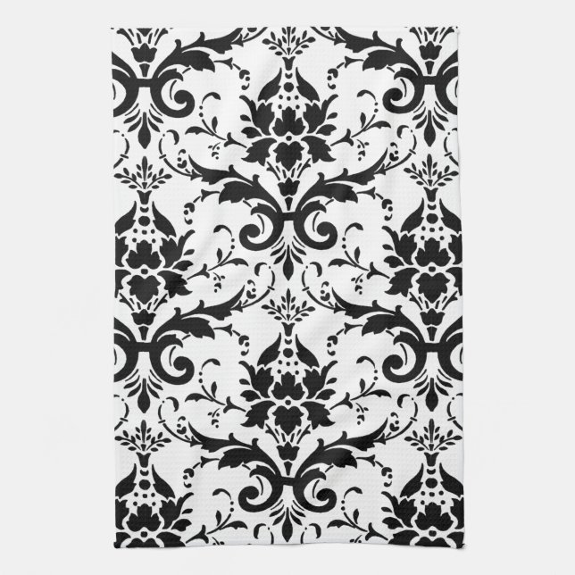 Striking Black and White Tea Kitchen Towel (Vertical)