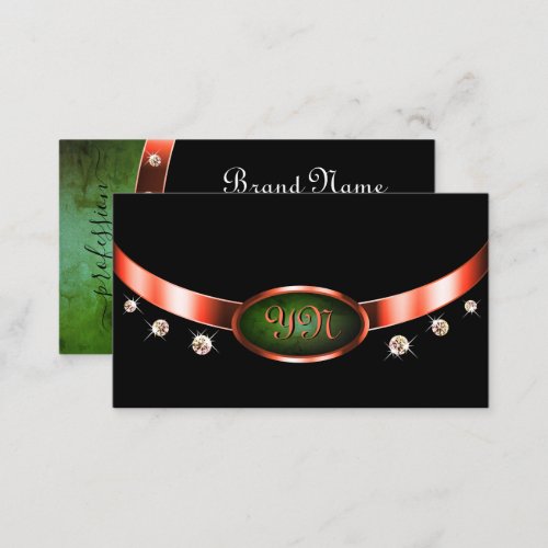 Striking Black Bright Copper Green Marble Monogram Business Card