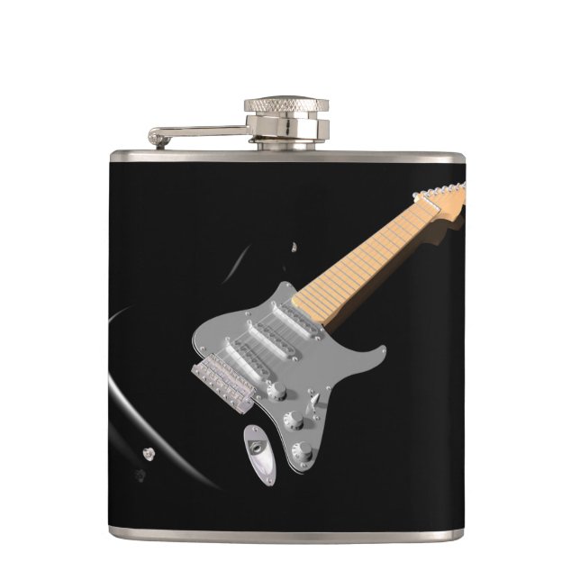 Striking Black Electric Guitar Musical Instrument  Flask (Front)