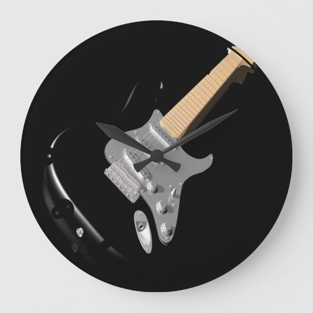 Striking Black Electric Guitar Musical Instrument  Large Clock (Front)