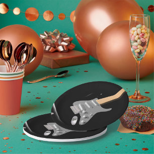 Striking Black Electric Guitar Musical Instrument Paper Plates