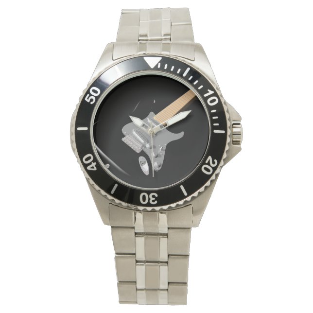 Striking Black Electric Guitar Musical Instrument  Watch (Front)