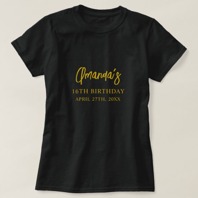 Striking Black & Gold Marble Sweet 16 Birthday T-Shirt (Design Front)