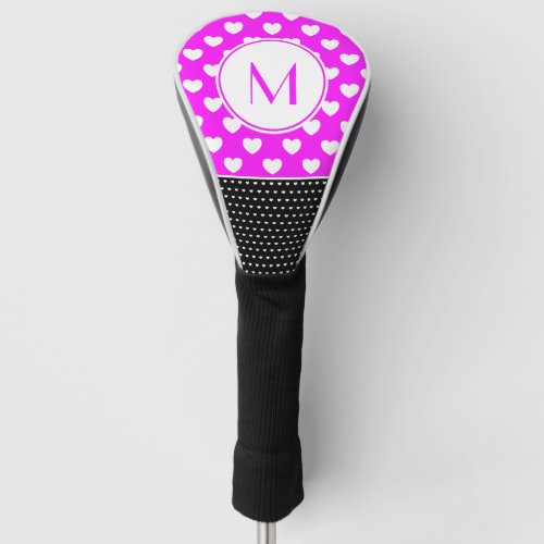 Striking Black Pink And White Custom Monogram Golf Head Cover