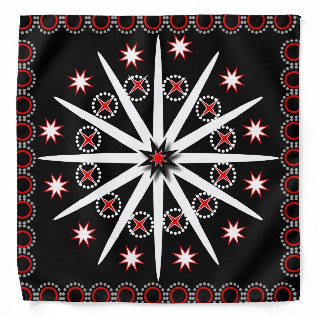 Striking black red grey and white patterned bandana (Front)