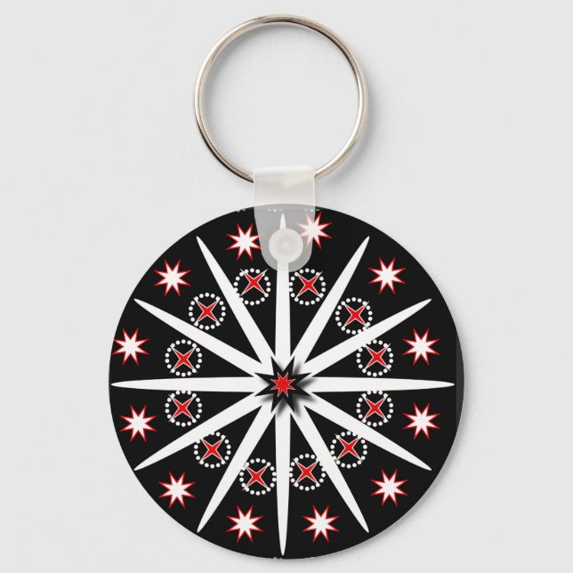 Striking black red grey and white patterned     ke keychain (Front)