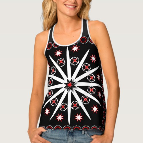 Striking black red grey and white patterned   tank top