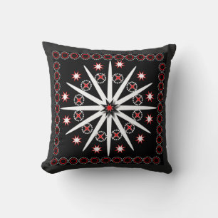 Striking black red grey and white patterned throw pillow