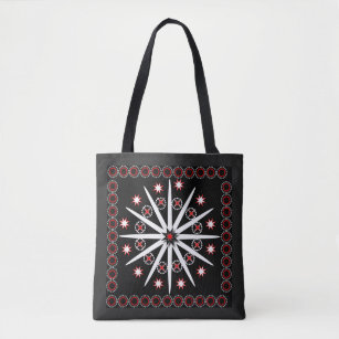Striking black red grey and white patterned    tote bag