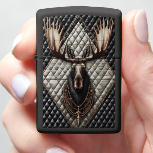 Striking Black White Moose Leather Art Zippo Lighter