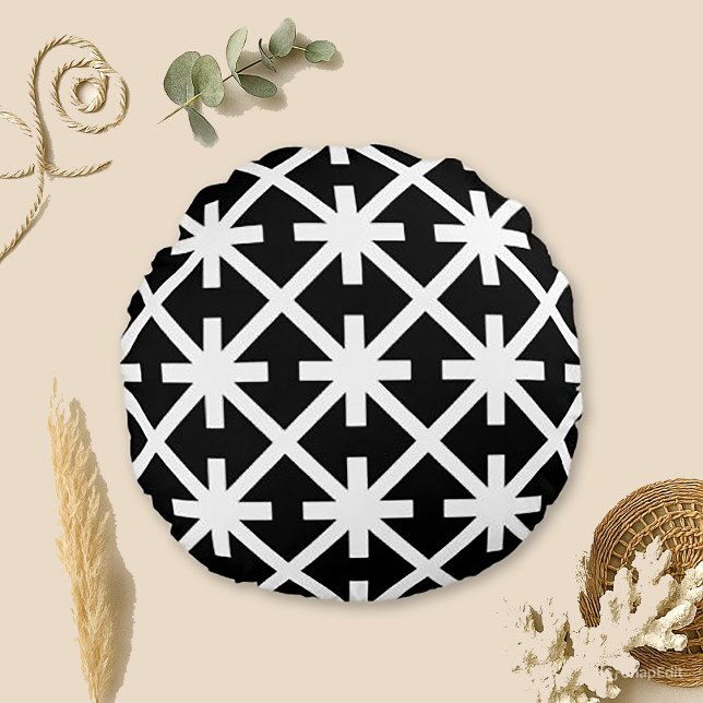 Striking Black White Starburst Grid  Round Pillow (Creator Uploaded)