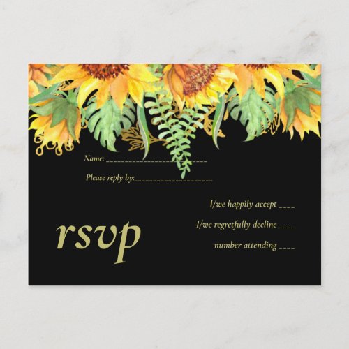Striking Black with Sunflowers Wedding Budget Invitation Postcard