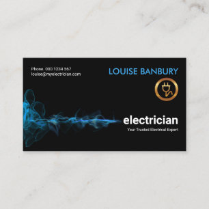 Striking Blue Electric Lightning Wave Electrician Business Card
