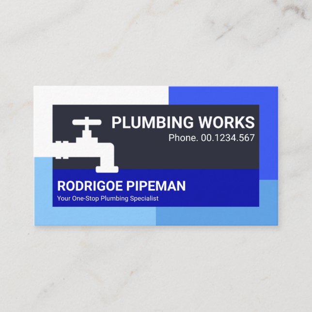 Striking Blue Flood Waters Faucet Border Plumbing  Business Card (Front)