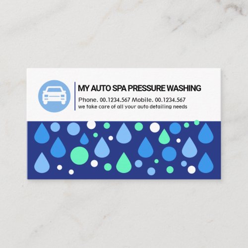 Striking Blue Water Drops Bubbles Car Wash Business Card
