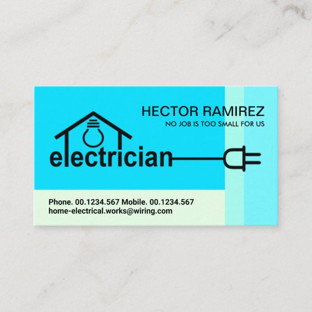 Striking Blues Electrician Bulb Wiring Business Card (Front)