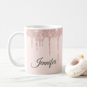 Striking Blush Pink Glitter Monogrammed Coffee Mug