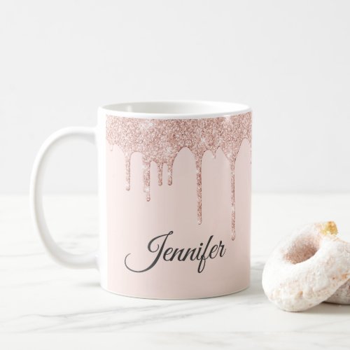 Striking Blush Pink Glitter Monogrammed  Coffee Mug