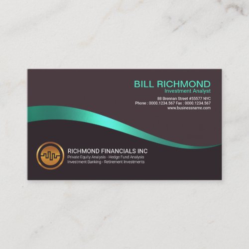 Striking Bright Gold Cyan Wave Investment Analyst Business Card