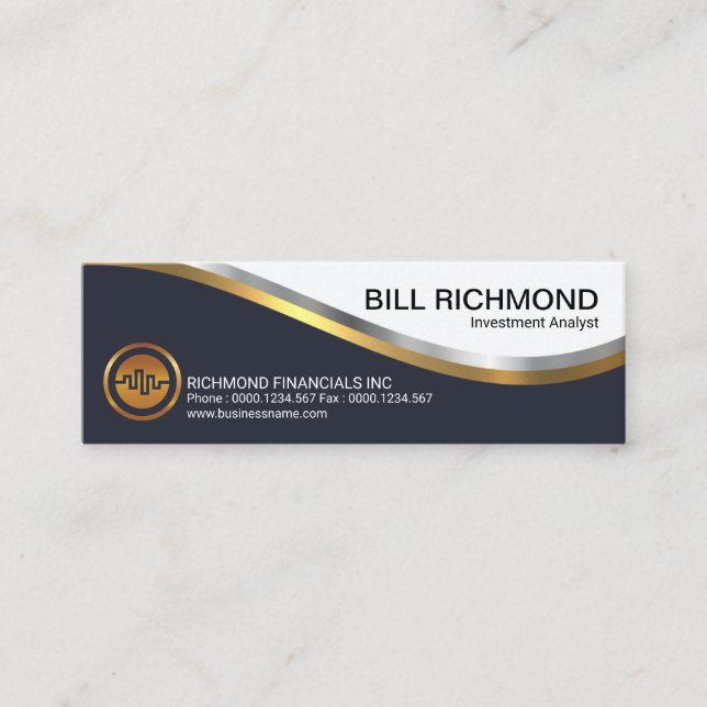 Striking Bright Gold Silver Investment Waves Mini Business Card (Front)