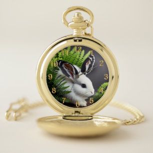 Striking Contrast: The White Bunny with Black Ears Pocket Watch