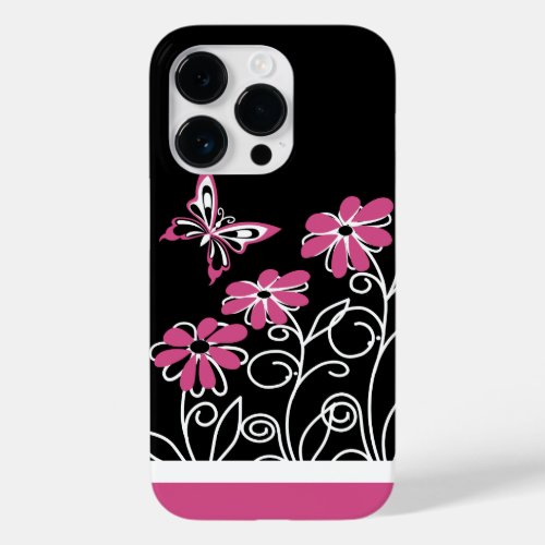 Striking Cranberry Pink Butterfly and Flowers Case_Mate iPhone 14 Pro Case