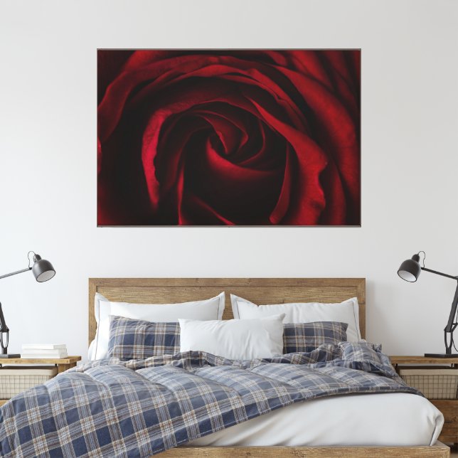 Striking Dark Red Rose full bloom Premium Espresso Canvas Print (Insitu(Bedroom))