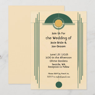 Striking deco yellow sun wedding invitation