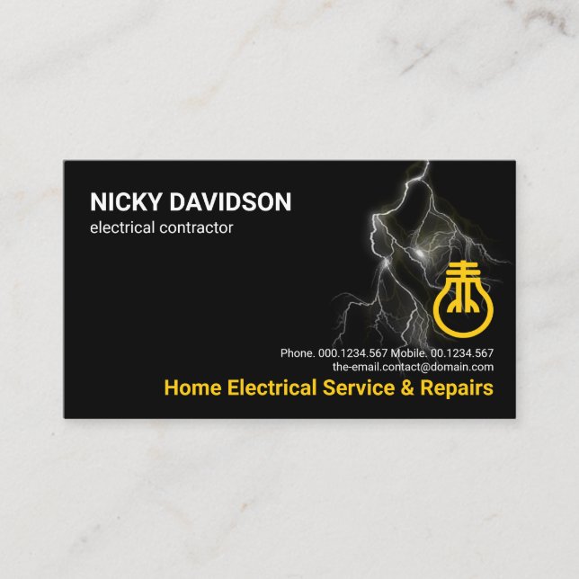 Striking Electric Lightning Storm Electrician Business Card (Front)