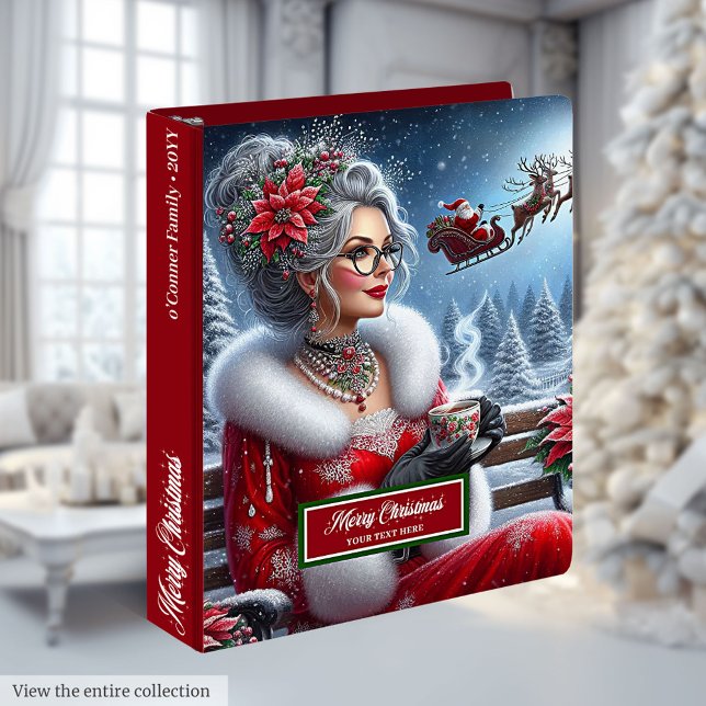 Striking Elegant Mrs. Claus Christmas Ring Binder (Striking Elegant Mrs. Claus Christmas Ring Binder)