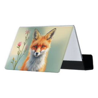 Striking Eyes of a Cunning Red Fox Desk Business Card Holder
