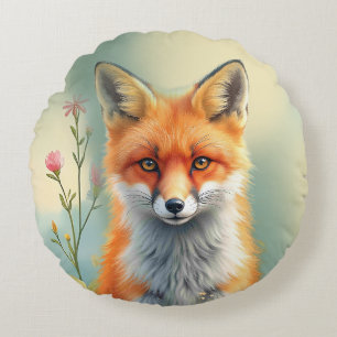 Striking Eyes of a Cunning Red Fox Round Pillow