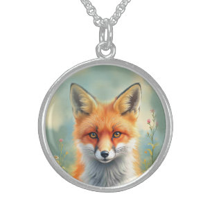 Striking Eyes of a Cunning Red Fox Sterling Silver Necklace