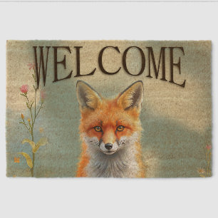 Striking Eyes of a Cunning Red Fox Welcome Fiber Doormat