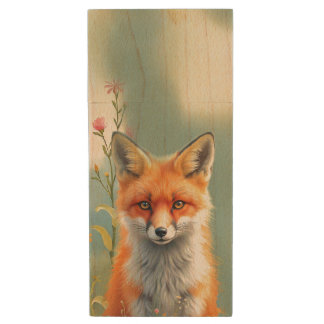 Striking Eyes of a Cunning Red Fox Wood Flash Drive