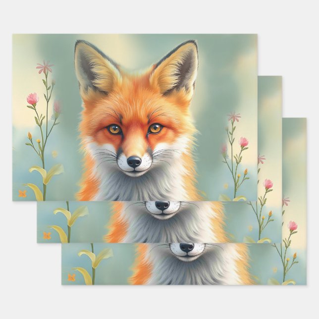Striking Eyes of a Cunning Red Fox   Wrapping Paper Sheets (Set)