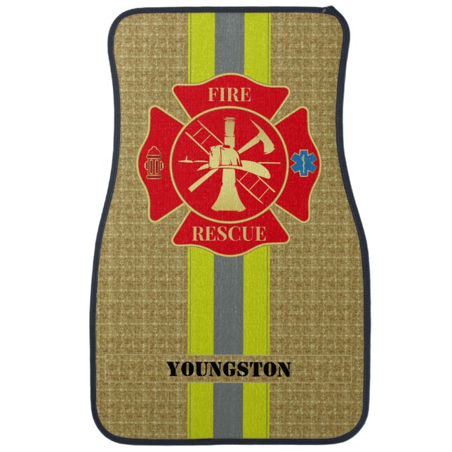 Striking Firefighter Maltese Cross Art Car Floor Mat (Front)