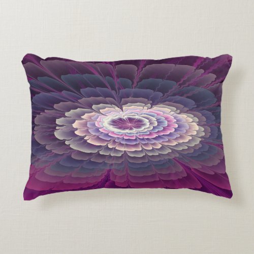 Striking Flower Colorful Abstract Fractal Art Pink Accent Pillow