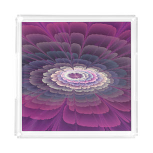 Striking Flower Colorful Abstract Fractal Art Pink Acrylic Tray