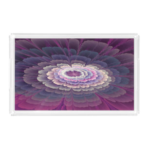 Striking Flower Colorful Abstract Fractal Art Pink Acrylic Tray