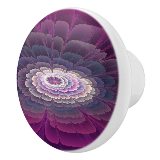 Striking Flower Colorful Abstract Fractal Art Pink Ceramic Knob (Right)