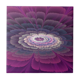 Striking Flower Colorful Abstract Fractal Art Pink Ceramic Tile