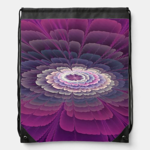 Striking Flower Colorful Abstract Fractal Art Pink Drawstring Bag