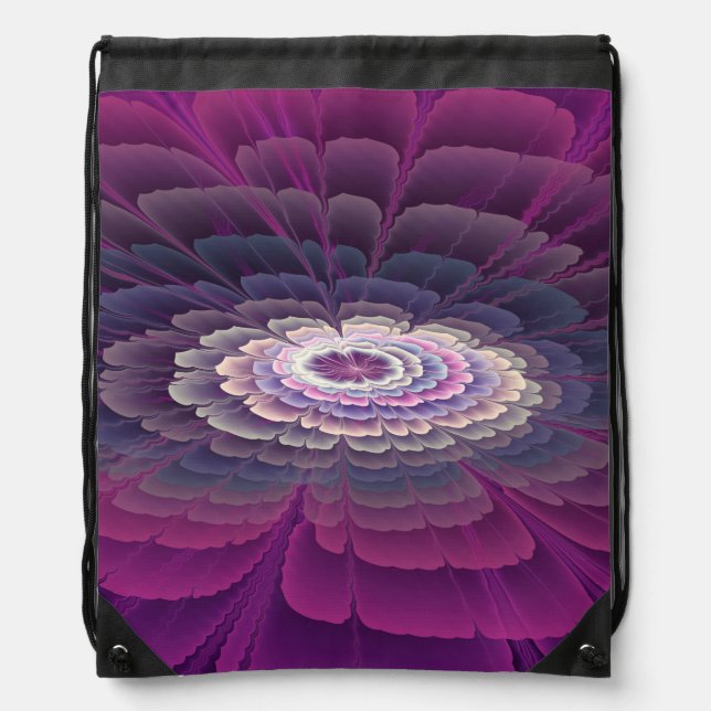 Striking Flower Colorful Abstract Fractal Art Pink Drawstring Bag (Front)