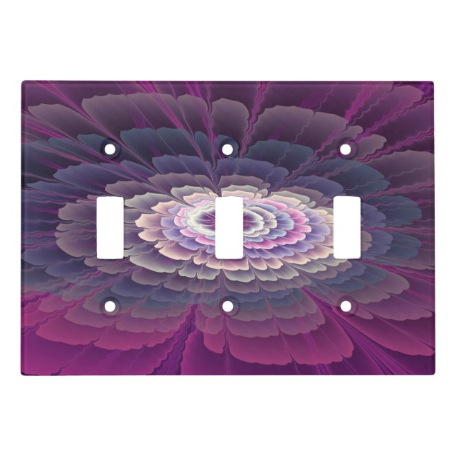 Striking Flower Colorful Abstract Fractal Art Pink Light Switch Cover (Front)