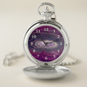 Striking Flower Colorful Abstract Fractal Art Pink Pocket Watch
